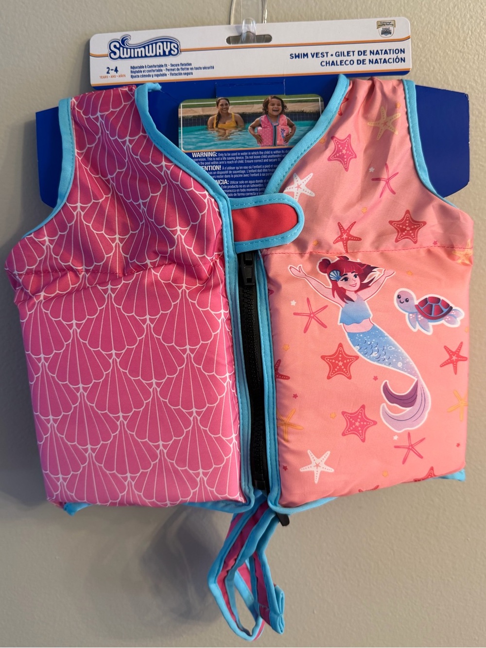 SwimWays Pink Mermaid Swim Vest for 2-4 Year Olds - Pool Water Beach Ocean